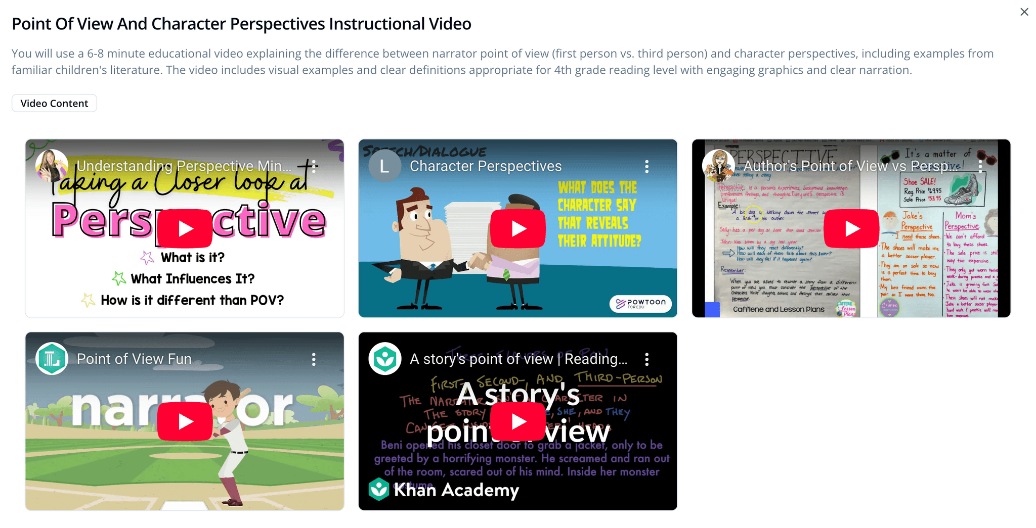 Curated YouTube video results